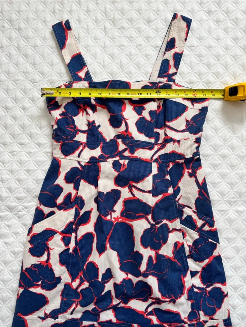 Lands' End Cream Blue Red Floral Midi Dress Cotton Canvas Wide Straps Size 12